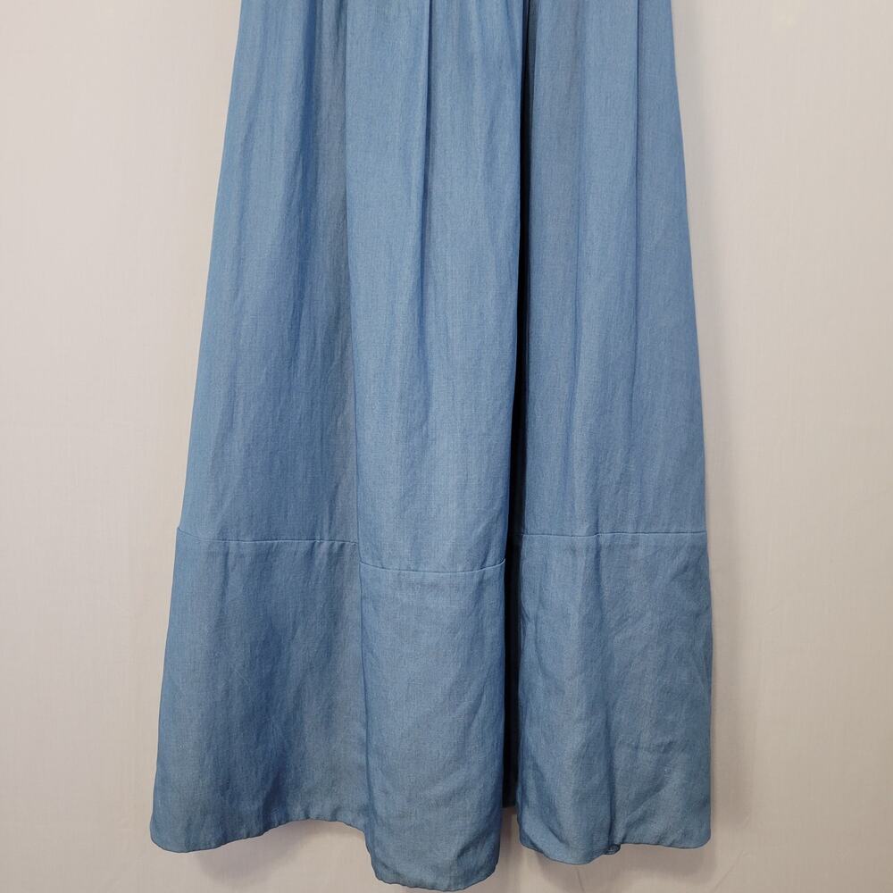 Jason Wu Linen Blend Chambray Square Neck Puff Sleeve Midi Dress size 6 Milkmaid - Picture 5 of 12